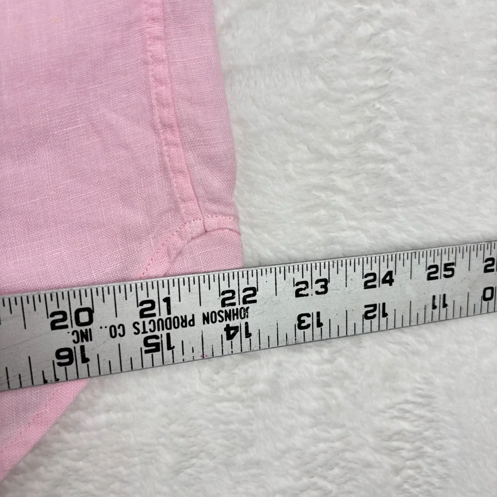 Mister French Mens XL Pink Linen Long Sleeve Button Down Shirt Red Collar Accent - Picture 8 of 8